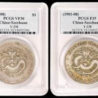 1901-1911年四川省造光绪元宝库平七钱二分银币二枚，PCGS VF30、F15