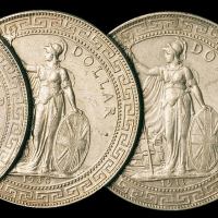 1909、1911、1930年香港“站洋”壹圆银币一组四枚，近未使用至完全未使用品