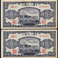 一版币贰拾圆打场二枚连号