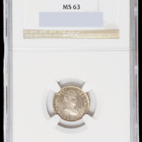 1812年墨西哥“小双柱”1/2R银币一枚，NGC MS63