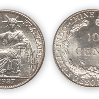 1937年法属印度支那“坐洋”拾分银币一枚,PCGS MS64