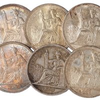 1887、1894、1906、1921、1922、1926年安南壹圆银币各一枚