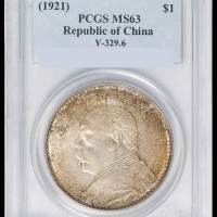 民国十年袁世凯像壹圆银币一枚，配九年像，十分少见，PCGS MS63