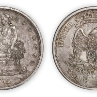 1874年美国贸易壹圆银币一枚，极美品