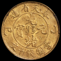 1905年乙巳奉天省造光绪元宝十文铜币一枚，黄铜质，PCGS MS63，金盾