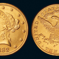 1882年美国胜利女神1/2盎司金币一枚，重量：16.59克， 完全未使用品
