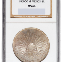 1868年墨西哥“鹰洋”银币一枚，NGC鉴定评级MS64