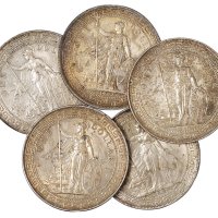 1899、1902、1909、1911年香港“站人”壹圆银币五枚