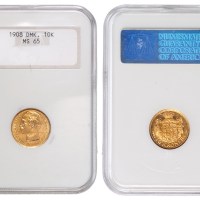1908年丹麦国王弗雷德里克八世像10克朗金币一枚