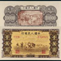 一版币壹万圆双马耕地五角星水印