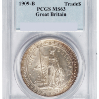 1909年香港“站人”壹圆银币一枚，PCGS鉴定评级MS63
