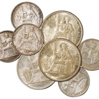 1921、1924年安南壹圆银币三枚；1936安南五角银币五枚