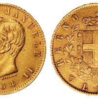 1864年意大利二十里拉金币一枚，完全未使用品