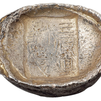 清代陕西“三原县 刘忠成”四两槽锭一枚，重量：143.9克，三原县名陕槽少见
