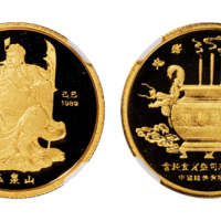 1989年关圣帝君金质纪念章一枚，精制，重量1/4盎司，成色99.9%，发行量5000枚，NGC PF69