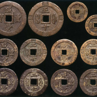 清代宝福局“咸丰重宝”当五十 当一十计重钱各一枚；当二十计重钱四枚