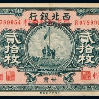 民国十七年西北银行改农工银行分行铜元票贰拾枚一枚