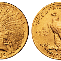 1912年美国印第安头像十元金币一枚，重量：16.73克，完全未使用品