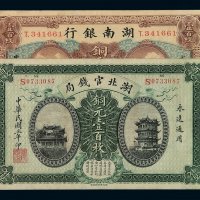 民国三年湖北官钱局铜元壹百枚、民国六年湖南银行铜元壹百枚铜元券各一枚