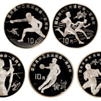 1993年至1994年国际奥林匹克运动会100周年纪念银币全套五枚，均为精制，面值10元，重量27克，成色90%，均附原盒及证书