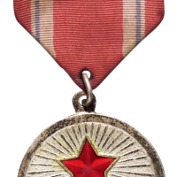 1964年北朝鲜红星爱国奖章一枚，原绶带，保存完整