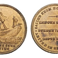 1848年英国铸造第一艘中国戎克船驶抵伦敦纪念精铸镜面纪念铜章一枚