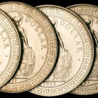 1893、1899、1911、1929年香港“站人”壹圆银币五枚，近未使用品