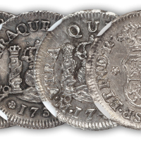 1734、1746年墨西哥双球双柱1/2R银币各一枚，NGC AU Details