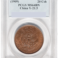 清己酉大清铜币二十文一枚，PCGS鉴定评级MS64BN