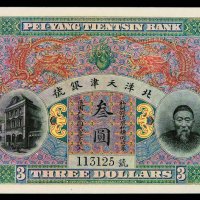 清代李鸿章像北洋天津银号通用银圆叁圆银圆票一枚