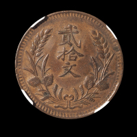 1927年甘肃省造中华民国开国纪念币贰拾文铜币一枚，NGC XF45BN，此品种入盒极少，为目前NGC公司评分第二名