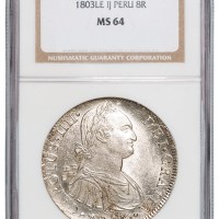1803年卡洛斯像西班牙双柱银币一枚
