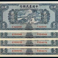 民国二十九年中国农民银行大业版国币券贰拾圆四枚，其中二枚连号，全新