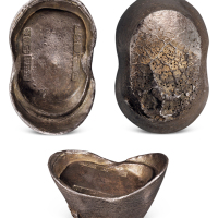 清代山西“光绪年月 孟县 赵根润”五十两银锭一枚，重量：1882.4克，宝面银光温润，包浆均匀，打有罕见水鸭小戳记，孟县地名锭所见较少，品相难得