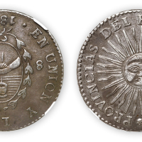 1836年阿根廷8R银币一枚，NGC XF45