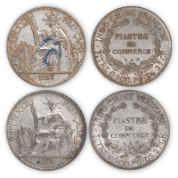 1926、1927年法属安南“坐洋”壹圆银币各一枚,极美品