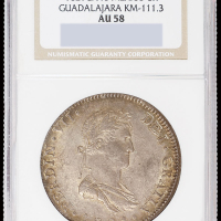 1821年墨西哥“双柱”8R银币一枚，NGC AU58