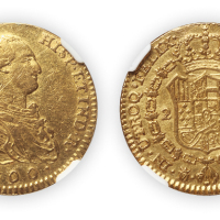 1800年西班牙卡洛斯四世2E金币一枚，NGC VF Details