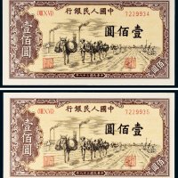 第一版人民币壹佰圆驮运二枚连号