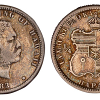 1883年美国夏威夷1/4元银币一枚