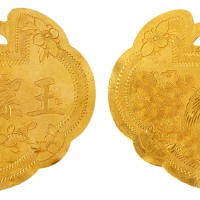 清末民初“方九霞昌”“天足赤”松鹤遐龄背“清冰洁玉”金锁片一件