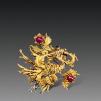 明代累丝金凤胸针
