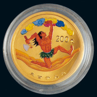 2001年中国民间神话故事(第1组)纪念彩色金币1/2盎司盘古开天地等多枚币  完未流通