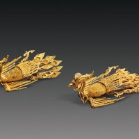 清代累丝金凤一对
