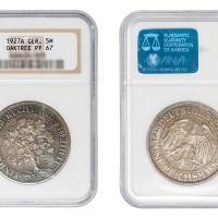 1927年德国樟树五马克精铸银币一枚