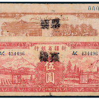 1950年新疆省银行银圆票伍圆样票一枚