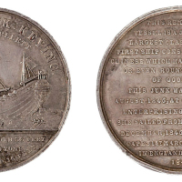 1848年英国铸造第一艘中国戎克船驶抵伦敦纪念精铸镜面银质纪念章一枚