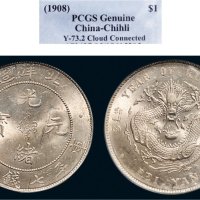 三十四年（1908年）北洋造光绪元宝七钱二分银币（LM465）