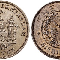 1880年、1889年英国伯明翰造币厂铜质、镍质广告章各一枚