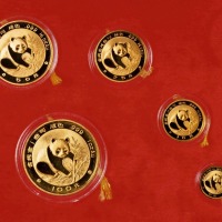 1988年精制熊猫金币1盎司、1/2盎司、1/4盎司、1/10盎司、1/20盎司全套五枚